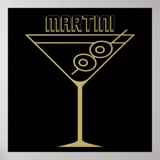 Poster Mid Century Modern Gold 2 Olive Martini (Devant)