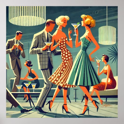 Poster Mid Century Modern Martini Dance Cocktail Party (Devant)
