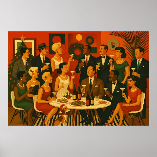 Poster Mid Century Modern Martini Intellectuals Christmas (Devant)