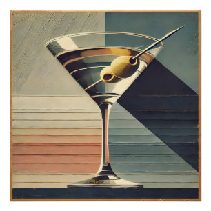 Poster Mid Century Moderne 2 Olive Martini Cocktail Heure