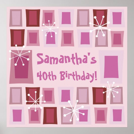 Poster Mid Century Moderne 40e Anniversaire rose (Devant)