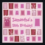 Poster Mid Century Moderne 50e Anniversaire rose<br><div class="desc">Personnalisez le design du milieu du siècle sur ces fournitures amusantes et colorées de fête d'anniversaire en ajoutant un nom personnalisé. Même l'âge peut être changé !</div>