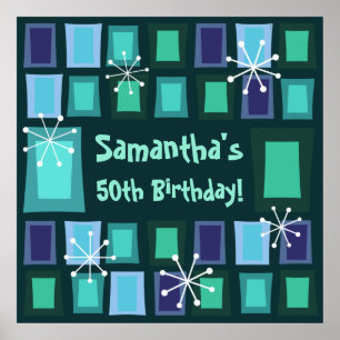Poster Mid Century Moderne 50e anniversaire Turquoise