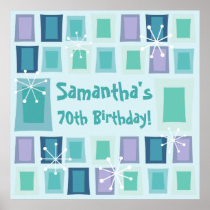 Poster Mid Century Moderne 70e Anniversaire Aquamarine