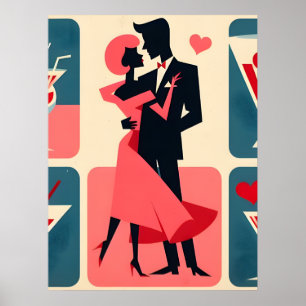 Poster Mid Century moderne Valentine Dancing Couple