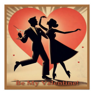 Poster Mid Century moderne Valentine Dancing Couple