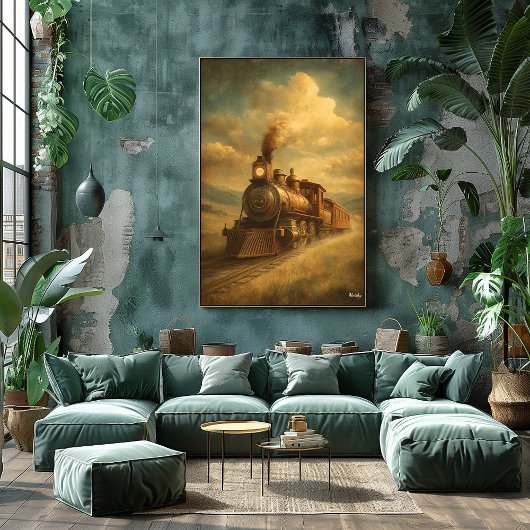 Poster Mid-Century Retro Passage — Steam Locomotive