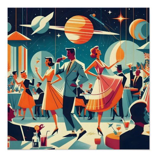 Poster Mid Century Space Age Cocktail Party (Devant)