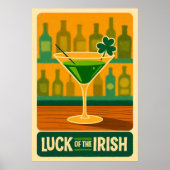Poster Mid Century St. Patrick's Shamrock Martini Art (Devant)