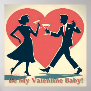 Poster Mid Century Valentine Hip Martini Dancing Couple