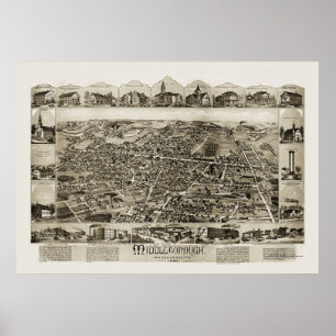 Poster Middleborough, carte panoramique de mA - 1889