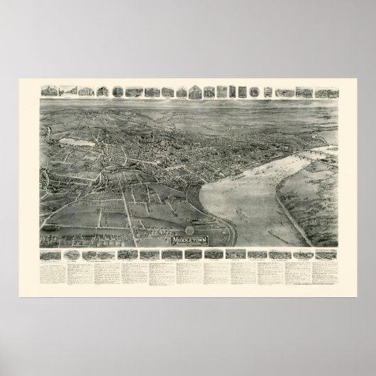 Poster Middletown, CT Carte panoramique - 1915 (Devant)