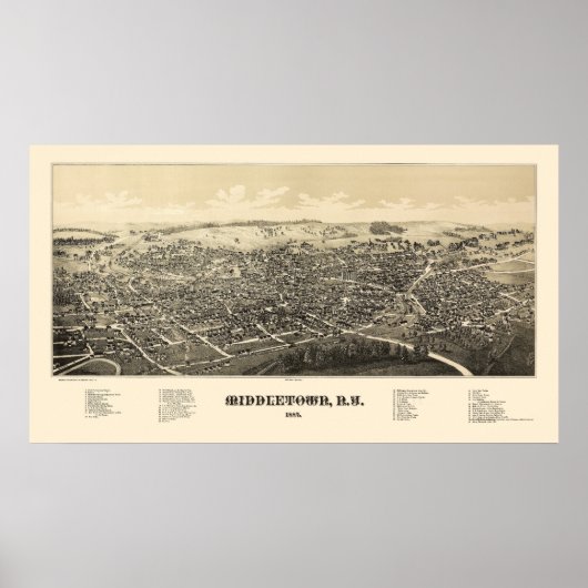 Poster Middletown, NY Carte panoramique - 1887 (Devant)
