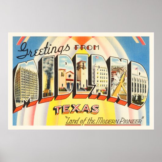 Poster Midland Texas TX Vieux souvenir Vintage voyage (Devant)