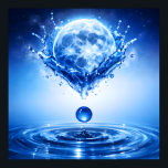 Poster Midnight Blue Moon Liquid Splash<br><div class="desc">Experience the ethereal beauty of a glowing full moon cradled within a high-velocity crystalline splash. This surreal masterpiece features deep indigo and electric blue tones, perfectly capturing the hyper-realistic detail of suspended droplets and calm water ripples. A signature piece that blends celestial wonder with fluid motion for a truly modern,...</div>