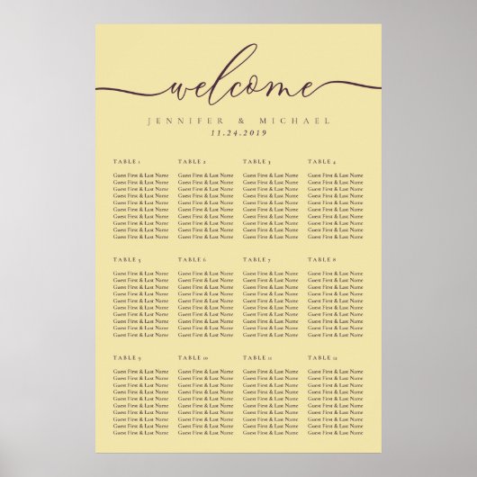 Poster Midnight Fig & Champagne Welcome Wedding Seating (Devant)