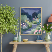 Poster Midnight Garden | Watercolor Floral Path