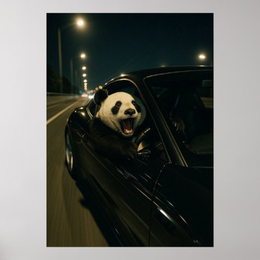 Poster Midnight Ride – Drôle de Panda dans un Mur de Voit (Devant)