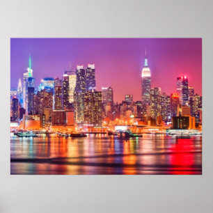 Poster Midtown Manhattan la nuit avec Empire Stae