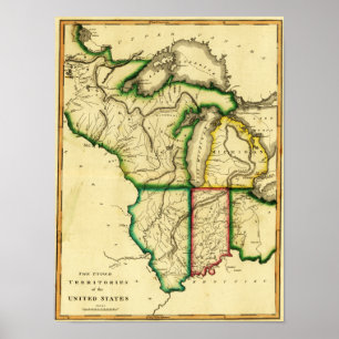 Poster Midwest dans la carte unie de StatesPanoramic