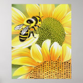 Poster Miel Abeille Sur Tournesol Cute Naïve Art (Devant)