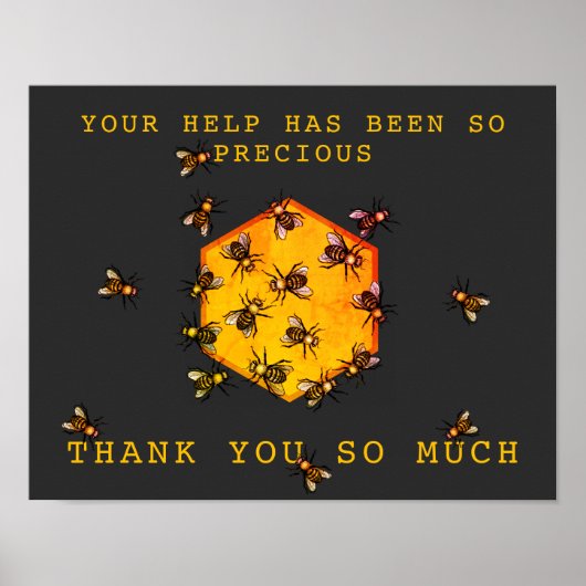 Poster Miel abeilles moderne Noir Merci personnalisable (Devant)