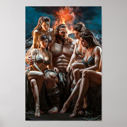 Poster Mighty Barbarian Surrounded by Sexy Women (Devant)