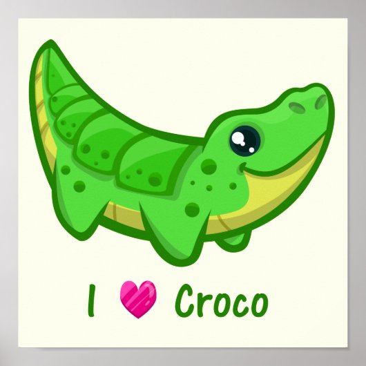Poster Mignon amour de crocodile kawaii bébé dessin animé (Devant)