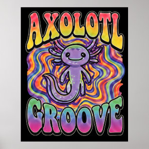Poster Mignon Axolotl Hippie Groovy Art Rétro 70s Arc-en-