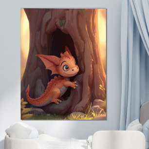 Poster Mignon bébé dragon forêt enchantée chambre d'enfan