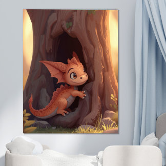 Poster Mignon bébé dragon forêt enchantée chambre d'enfan
