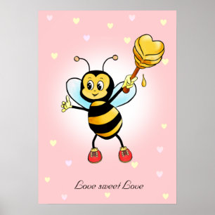 Poster Mignon Bumble Bee Heureux et Nid d'Abeille sur Ros