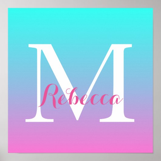 Poster mignon caisson ombre sirène rose Fuchsia turquoise (Devant)