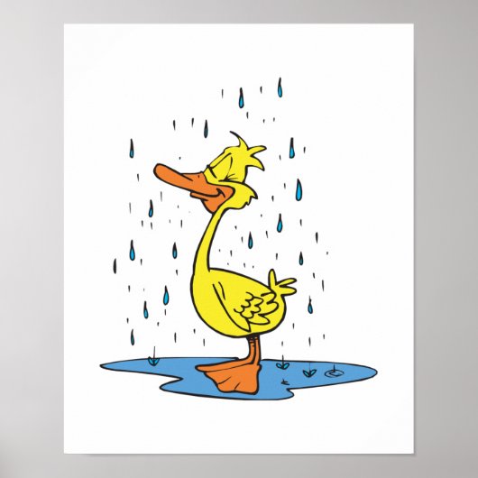 Poster mignon canard à flaque sous la pluie (Devant)