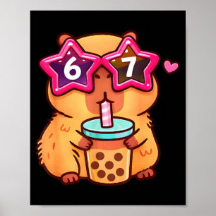 Poster Mignon capybara amateur de bubble tea 6 7 mème kaw