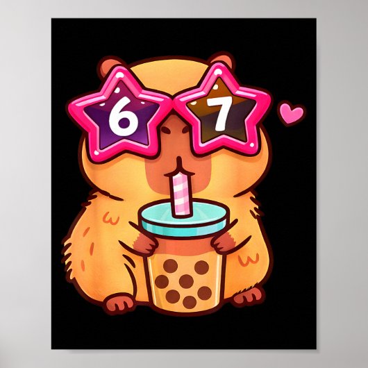 Poster Mignon capybara amateur de bubble tea 6 7 mème kaw (Devant)