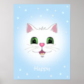 Poster Mignon chat blanc visage sur bleu clair (Devant)
