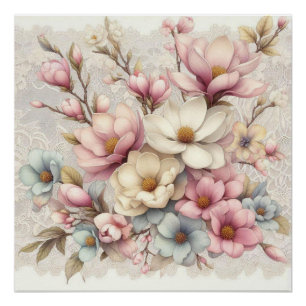 Poster Mignon chic fille floral et dentelle