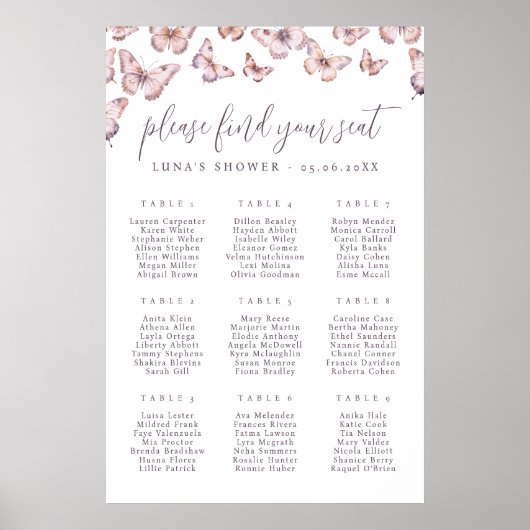 Poster mignon de la carte d'assise à papillon rose (Devant)