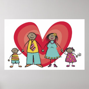 Poster Mignon Dessin Animé Amusement Famille Heureuse Amo