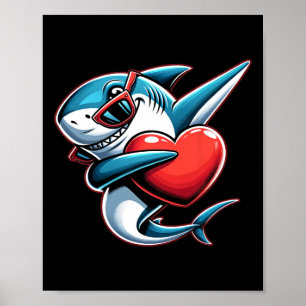 Poster Mignon Drôle Cool Requin Dabbing Coeur Saint-Valen