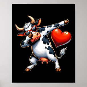 Poster Mignon Drôle Cool Vache Dabbing Coeur Saint-Valent