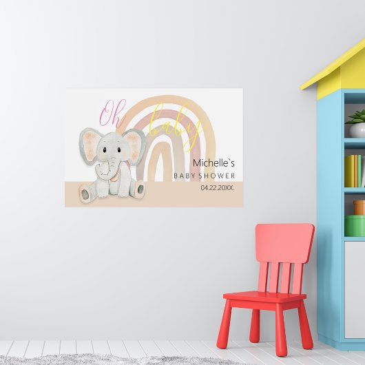 Poster Mignon éléphant bébé rose aquarelle illustration (Pépinière 1)