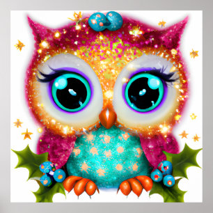 Poster Mignon et Adorable Kawaii Hibou Bébé