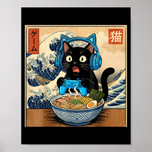 Poster Mignon Kawaii Chat Joueur Drôle Ramen Chat Japonai