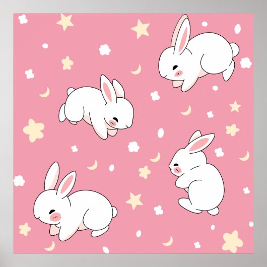Poster Mignon Lapin Kawaii Rose Doodle (Devant)