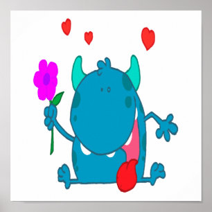 Poster mignon monstre d'amour bleu
