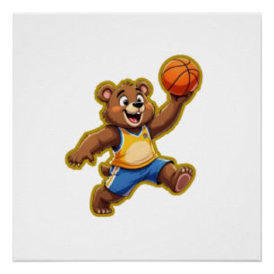 Poster Mignon ours en peluche 3D jouant au basket-ball – 