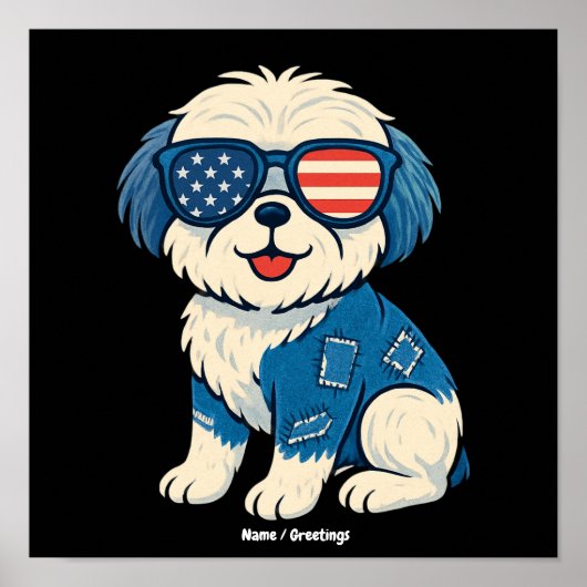 Poster Mignon patch en denim rétro drôle design chien (Devant)
