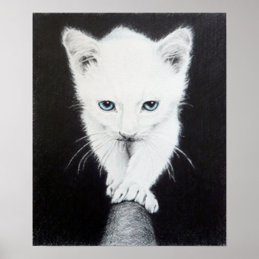Poster Mignon petit chaton blanc Dessin d'animal Art Amou (Devant)